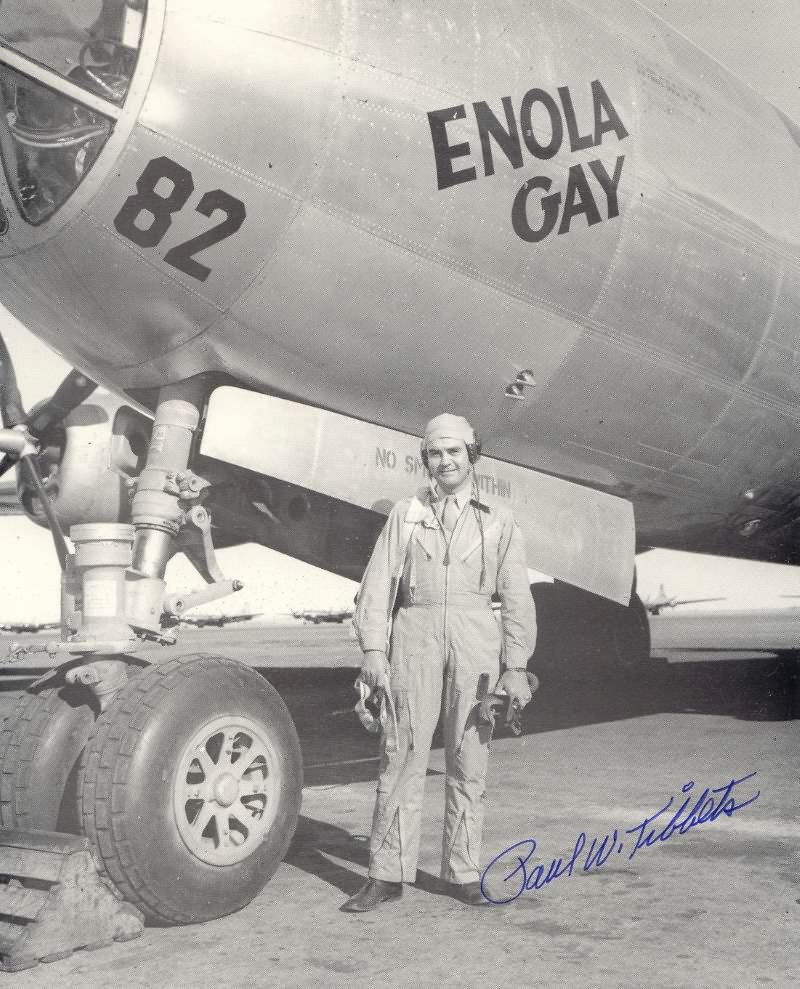 Paul Tibbets and the Enola Gay. Courtesy of the Joseph Papalia Collection.
